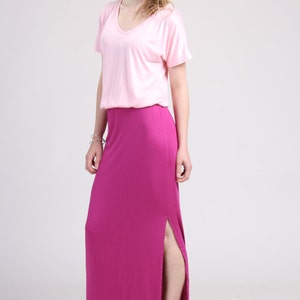 SAMPLE SALE / V Neck Side Slit Maxi Dress- Light Pink and Purple