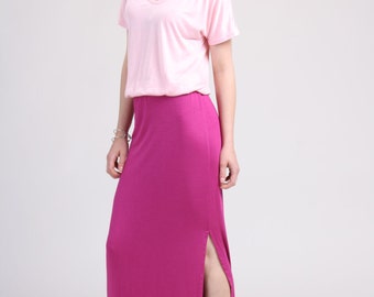 SAMPLE SALE / V Neck Side Slit Maxi Dress- Light Pink and Purple