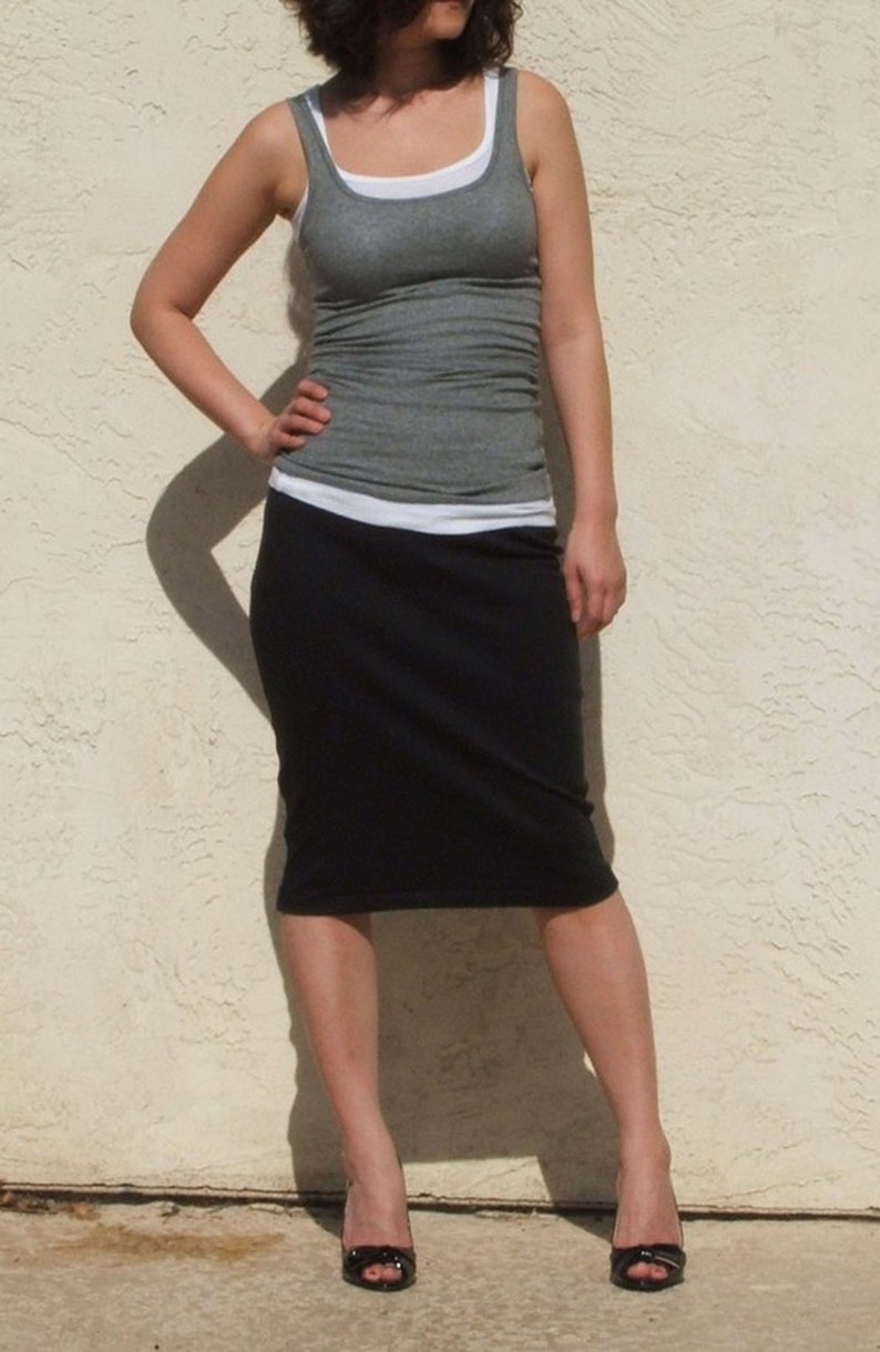 Black Pencil Skirt / Straight Midi Skirt / Plus Size Skirt/ Slim Fit Jersey Skirt/ Knee Length Skirt/ Office Skirt /ArtAffect Everyday Skirt image 3