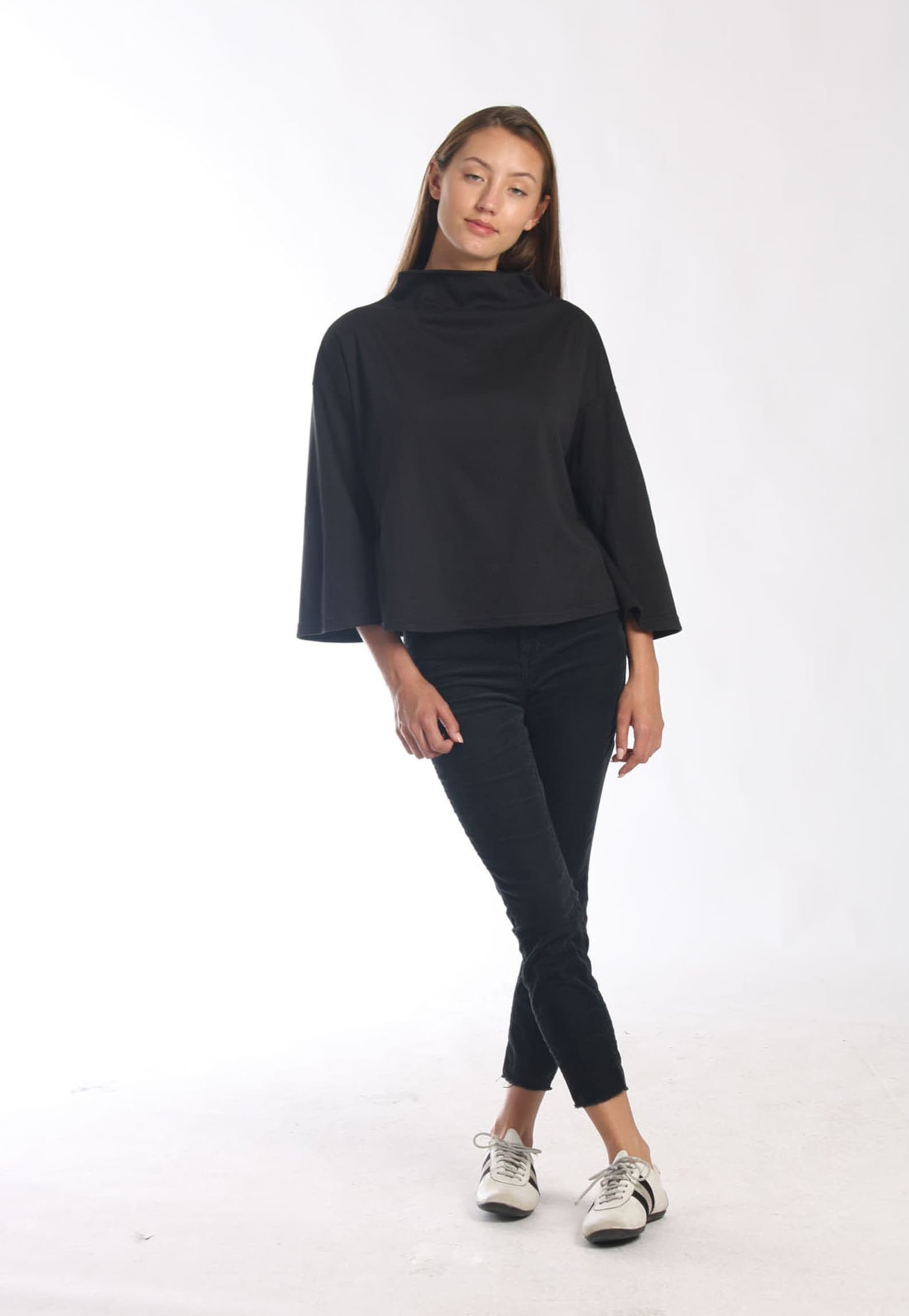 Black Mock Neck Sweater Crop Cotton Sweater Loose Winter - Etsy