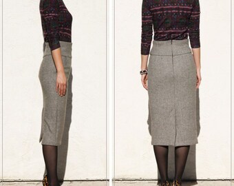 Wool High Waist Pencil Skirt With Pocket Dark Brown Tweed - Etsy