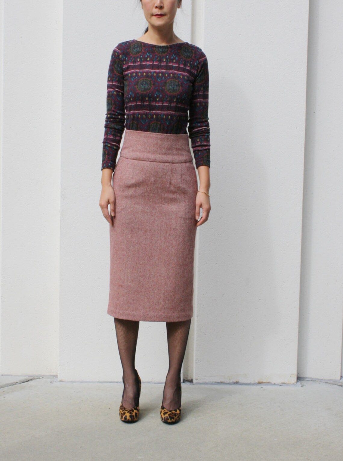 1215 Brick Red High Waist Pencil Skirt