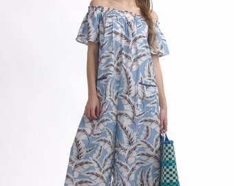 Off Shoulder Floral Jumpsuit: Cotton Boho Resort Wear