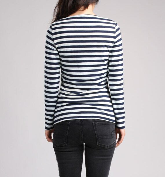 Large Size Crew Neck Stripe Detailed Long Sleeve Women's