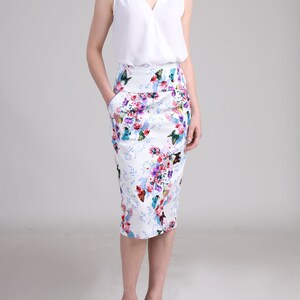 High Waist Skirt with Pocket / Pencil Skirt / White Skirt / Floral Skirt / Plus Size Skirt / Special Event Skirt / Party Skirt / Suit Skirt image 5