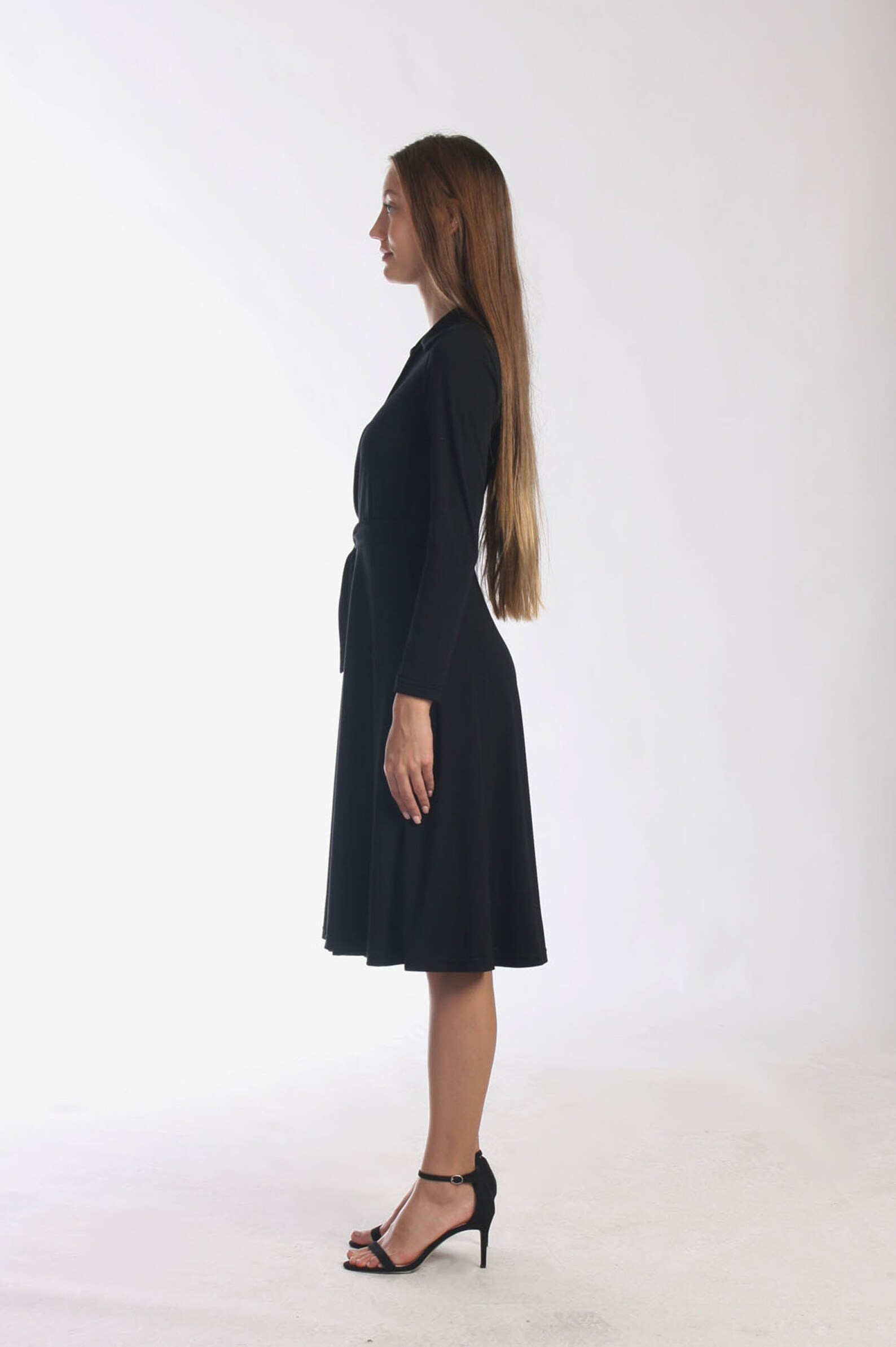 Women Wrapped Collar Flared Dress