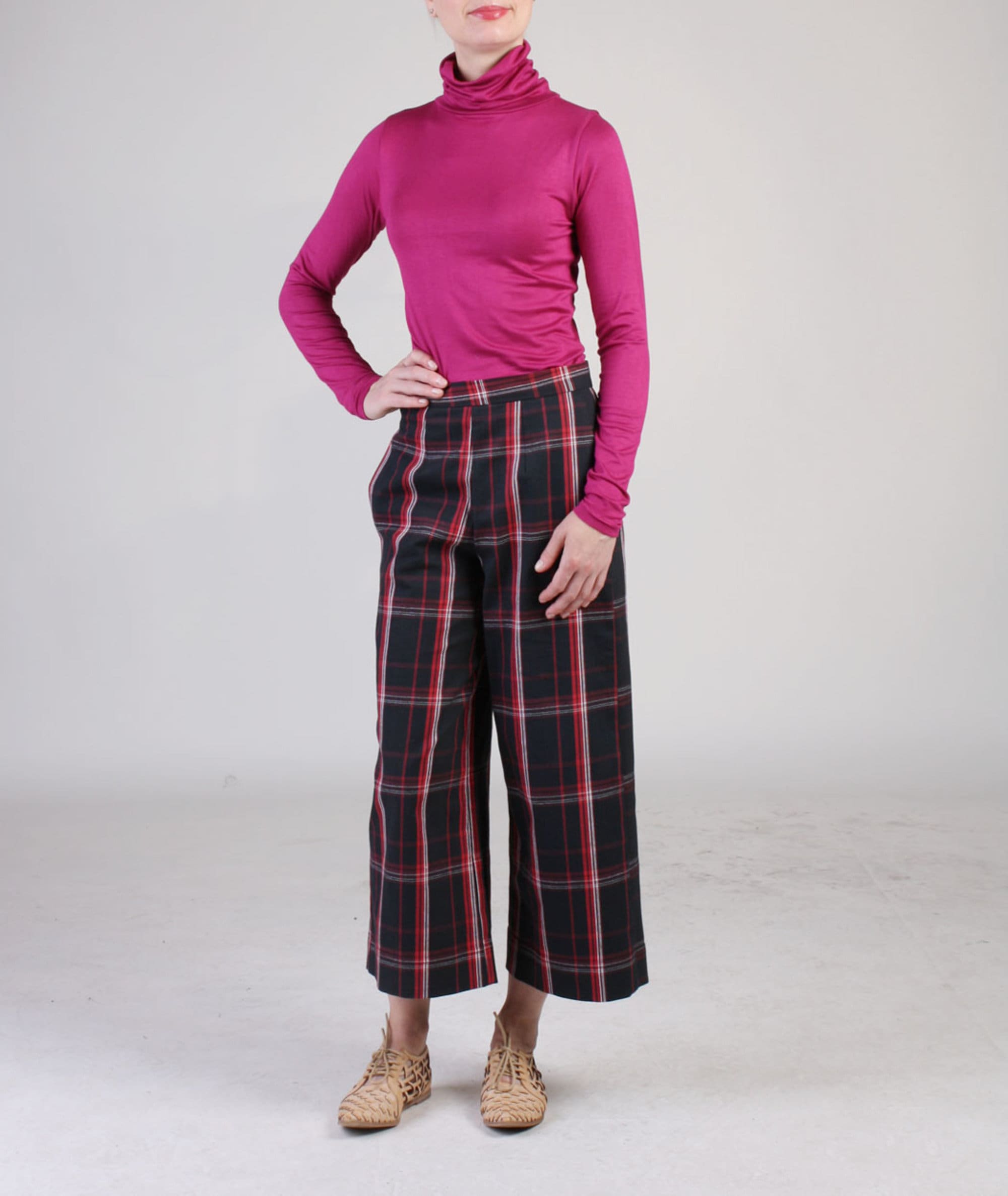 Plaid Wide Leg Crop Pants High Waist Trouser Ankle Pants Wide