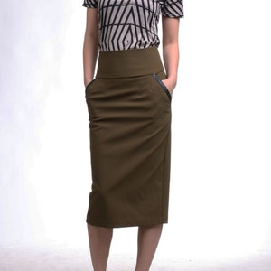 Khaki High Waist Pencil Skirt Pocket,  Straight Midi Skirt, Knee Length Skirt, Office Suit Skirt, Plus Size Work Skirt, Slim Fit Skirt