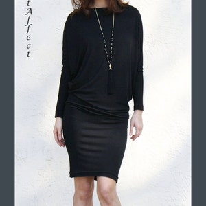 Black Cocoon Dress, Boat Neck Dress, Loose Dress, Draped Dress, Pencil Skirt Dress, Party Dress, Batwing Dress, Dolman Sleeve Dress