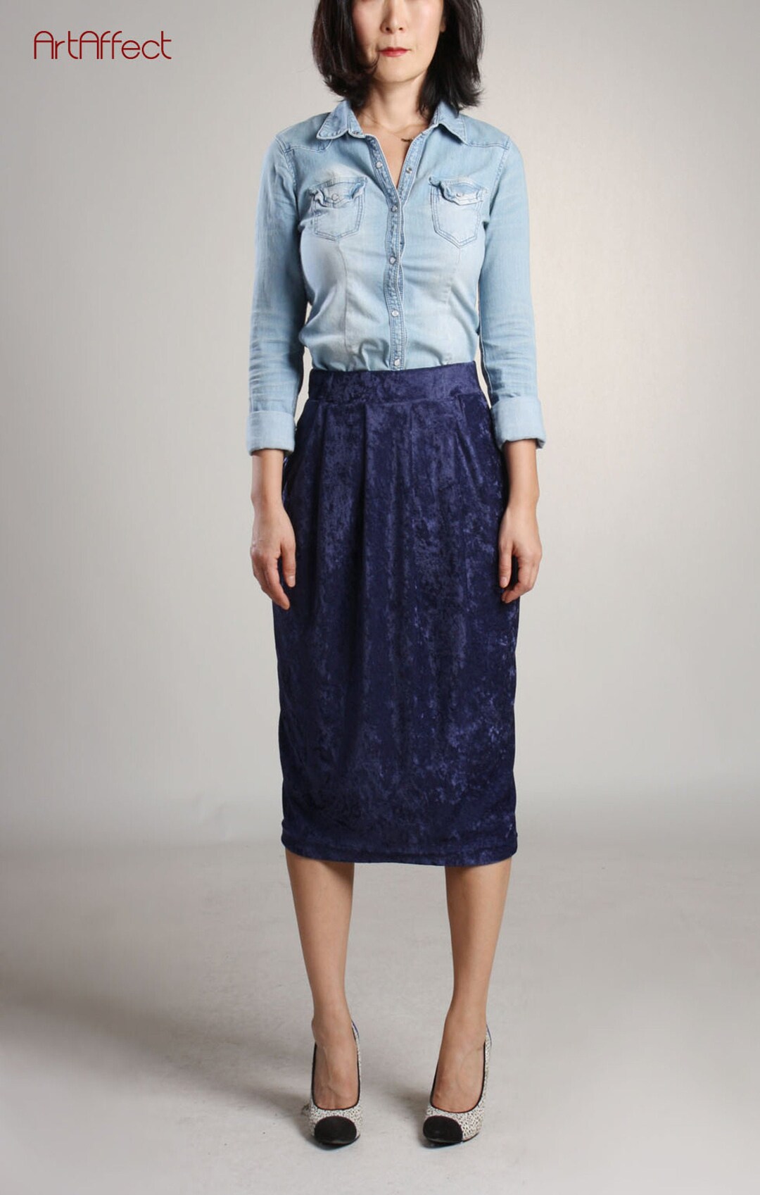 Violette Velvet Pull-on Skirt (Grey Blossom) main image 1