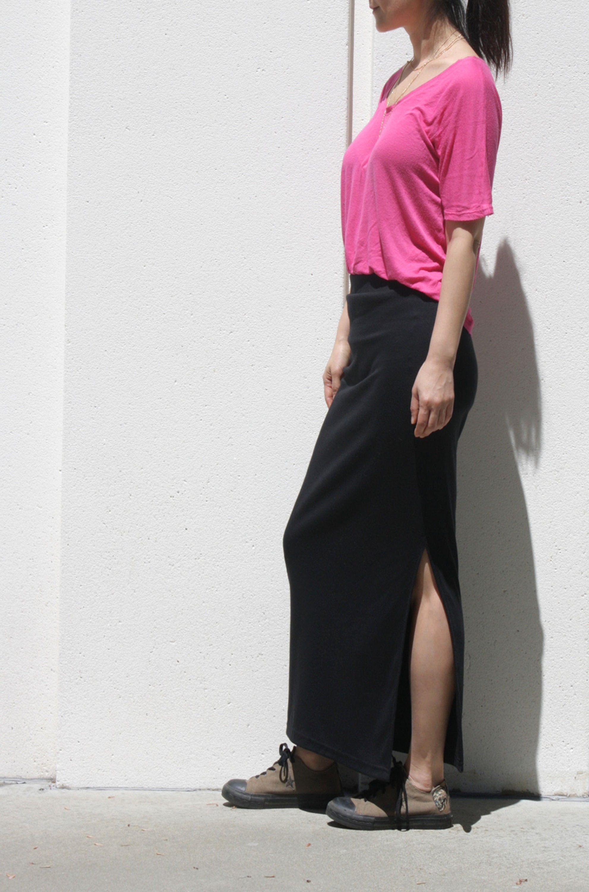 Black Straight Maxi Skirt / Side Slit Maxi Skirt / Plus Size Black Straight Maxi Skirt / Side Slit Maxi Skirt / Plus Size