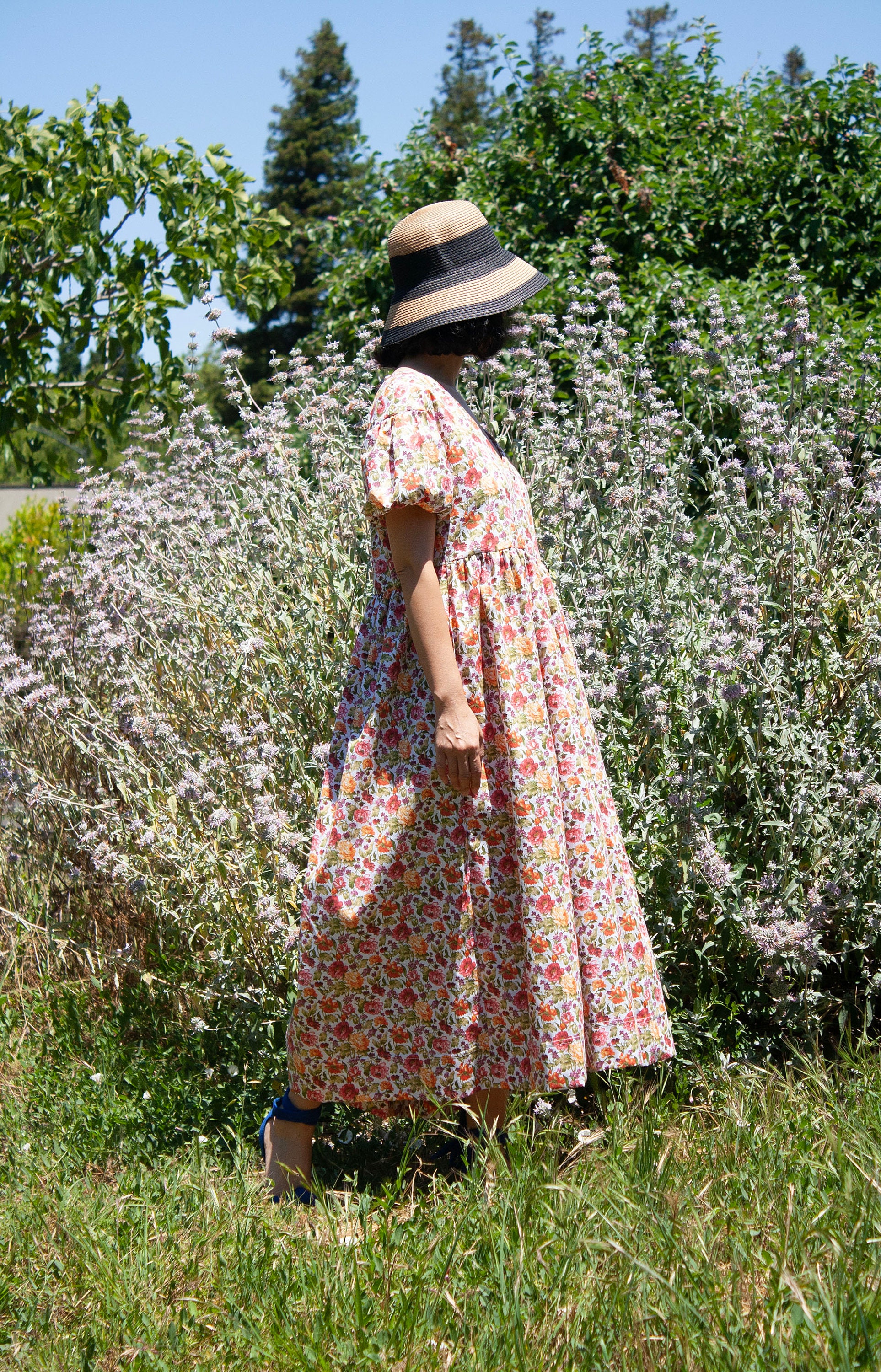 Sleeveless Printed Garden Rose Dress