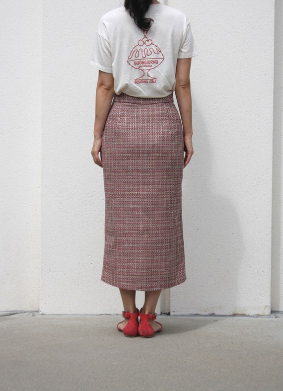 Pink Tweed Straight Midi Skirt With Front Pockets Center Slit Long Skirt Slim Suit Skirt Below Calf Skirt Feminine Simple Skirt Etsy UK