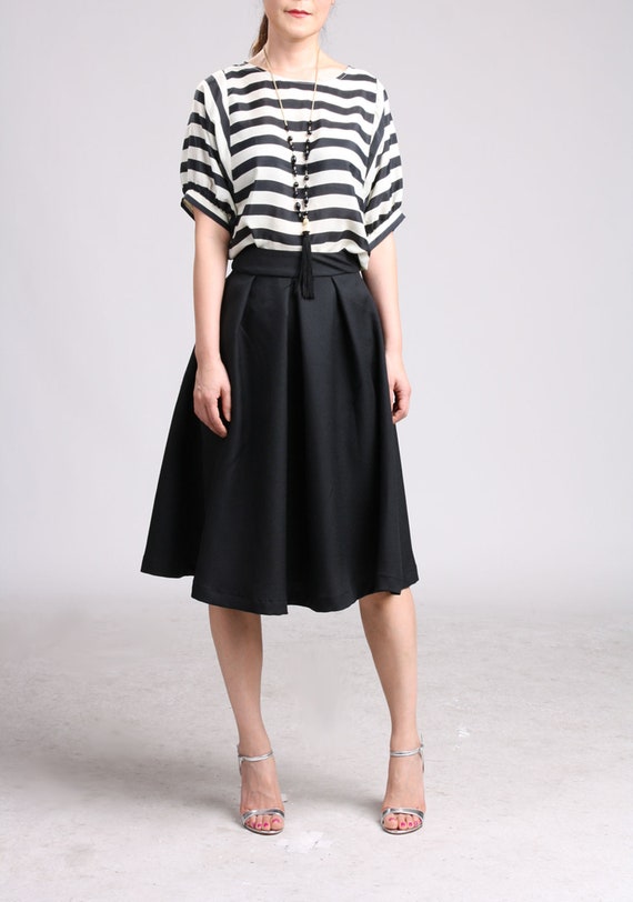 Black Full Skirt in Summer Wool Pleated Party Skirt Below Knee Length Skirt Gathered Swing Skirt Circle Skirt Office Suit Skirt Etsy UK