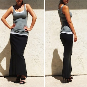 Black Mermaid Maxi Skirt: Fit and Flare Ruffle Hem