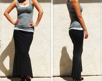 Black Mermaid Maxi Skirt: Fit and Flare Ruffle Hem