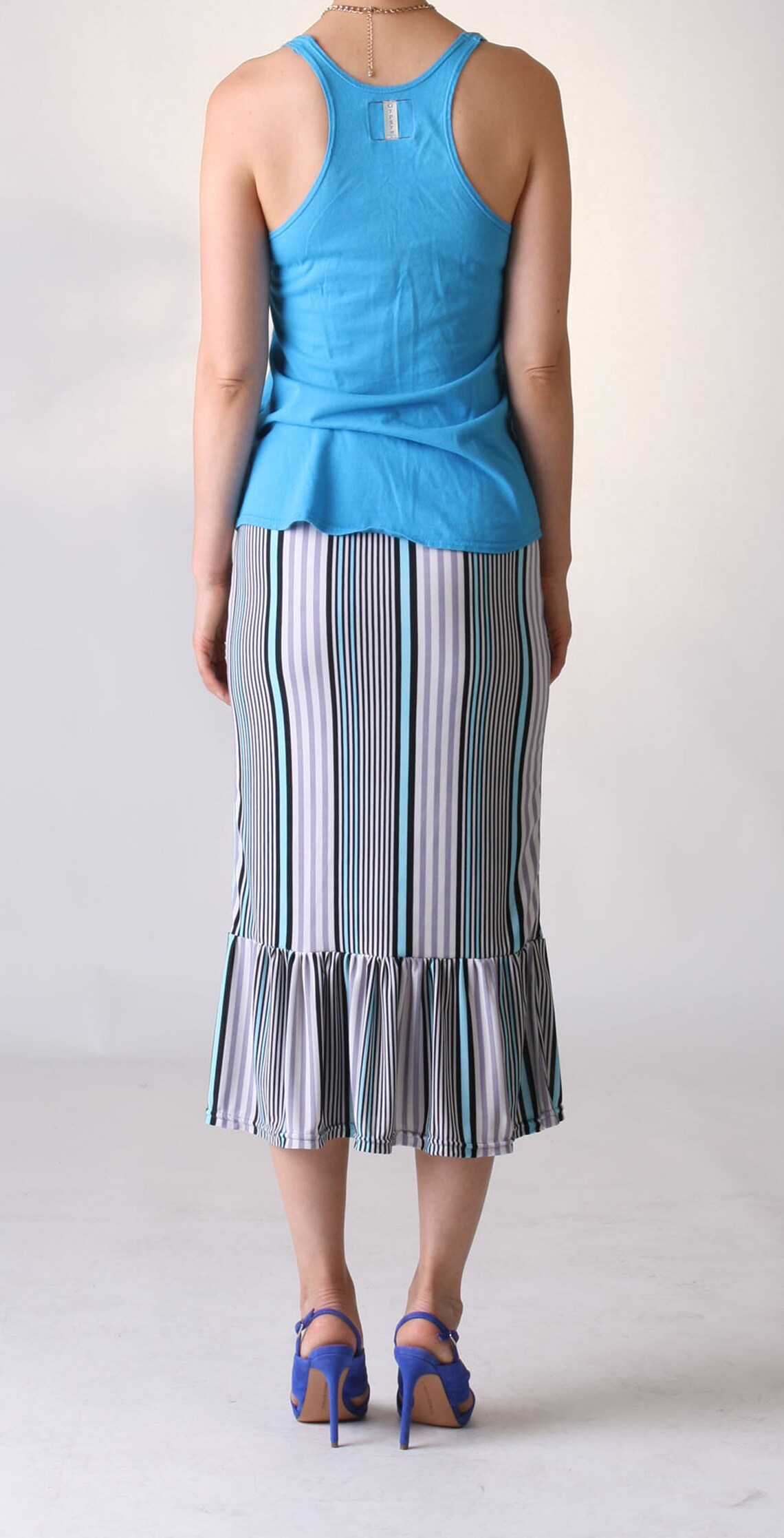 Ruffle Hem Skirt / Midi Skirt / Striped Skirt / Summer Jersey Etsy