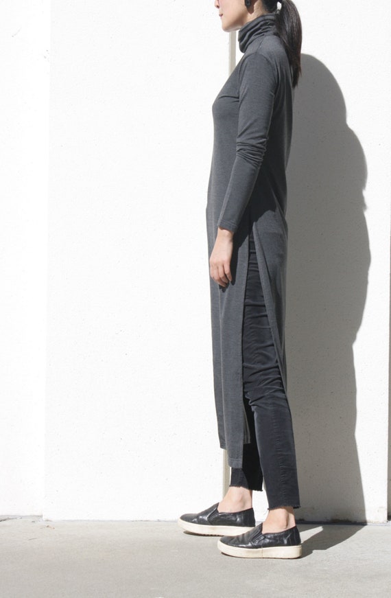Turtleneck Long Tunic With High Slit, Front Slit Top, Plus Turtleneck Long Tunic With High Slit, Front Slit Top, Plus