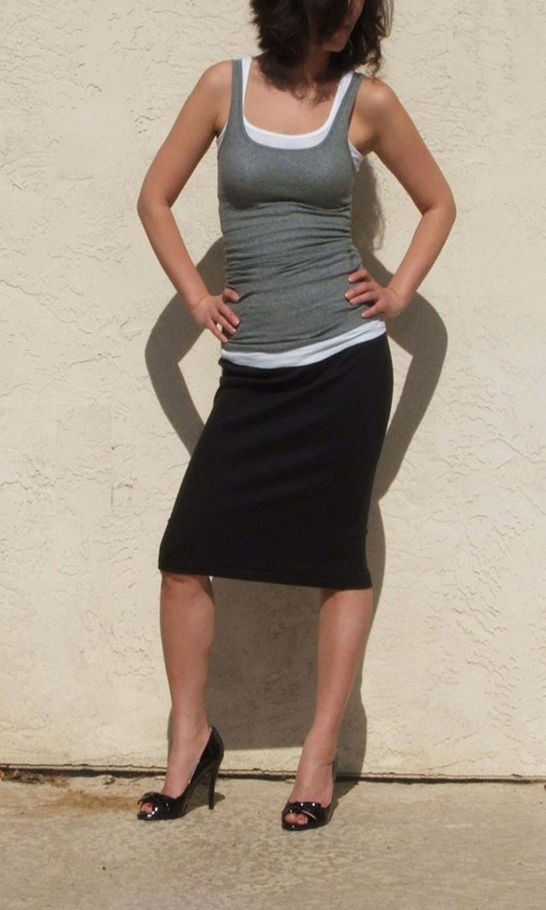 Black Pencil Skirt / Straight Midi Skirt / Plus Size Skirt/ Slim Fit Jersey Skirt/ Knee Length Skirt/ Office Skirt /ArtAffect Everyday Skirt image 4