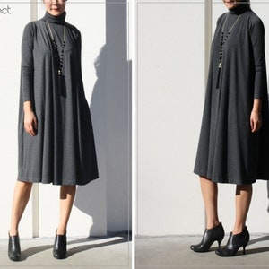 long sleeve jersey swing dress Women Long Sleeve Jersey Flared Swing T-Shirt Tunic Dress with Side Pockets