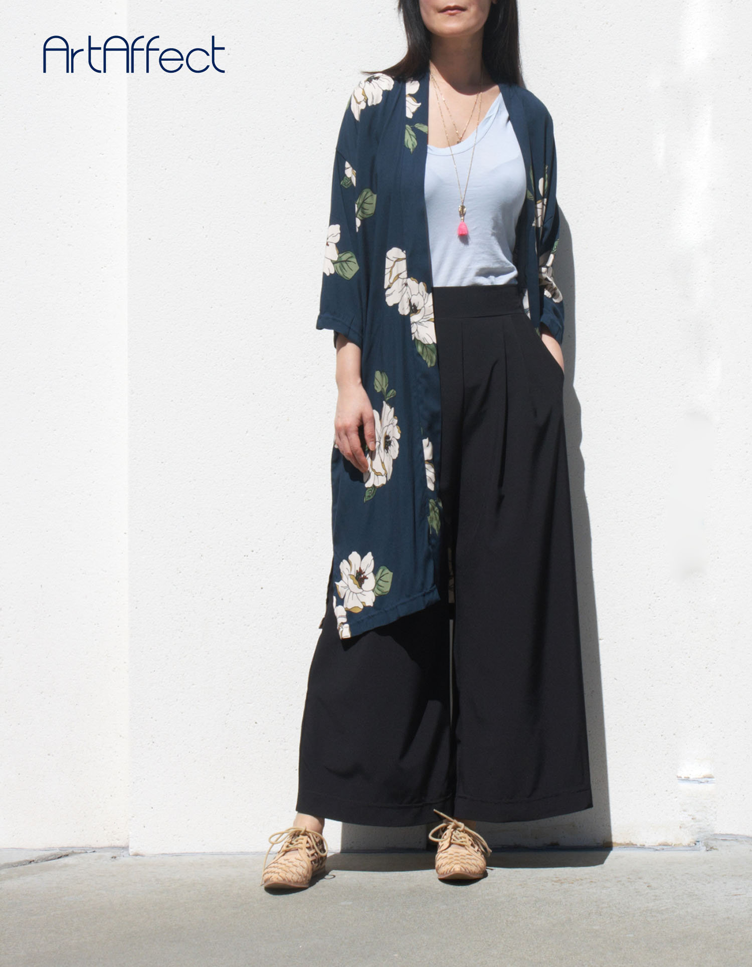 navy floral kimono cardigan
