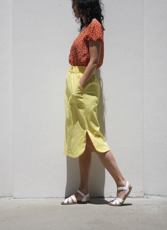 Buy Yellow Linen Tulip Skirt With Pocket Summer Gathered Skirt Casual Midi Skirt With Elastic Waist Side Split Skirt Curved Hem Skirt Online in India Etsy