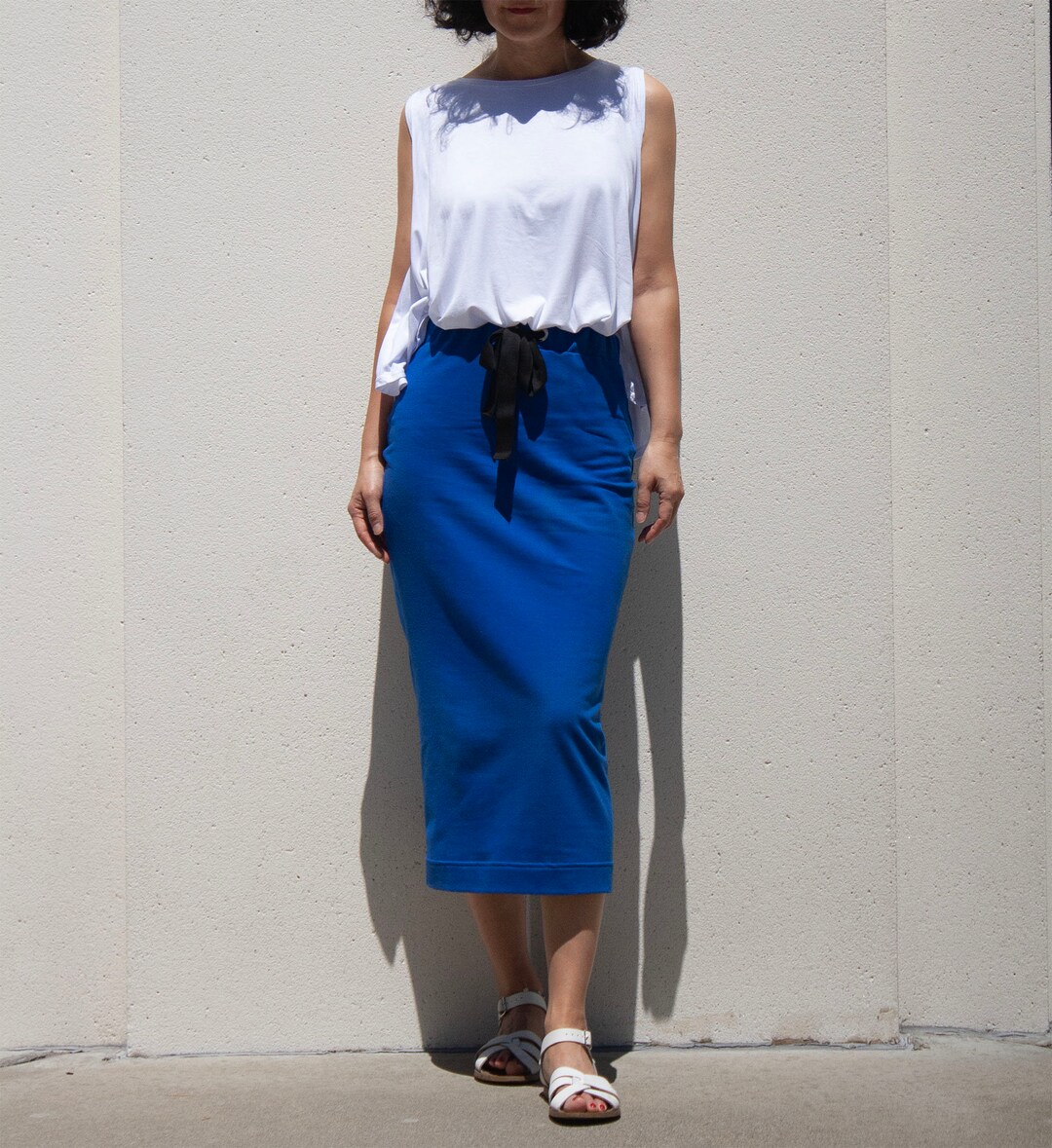 Cotton Knit Pull on Skirt in Deep Ocean Blue main image 1