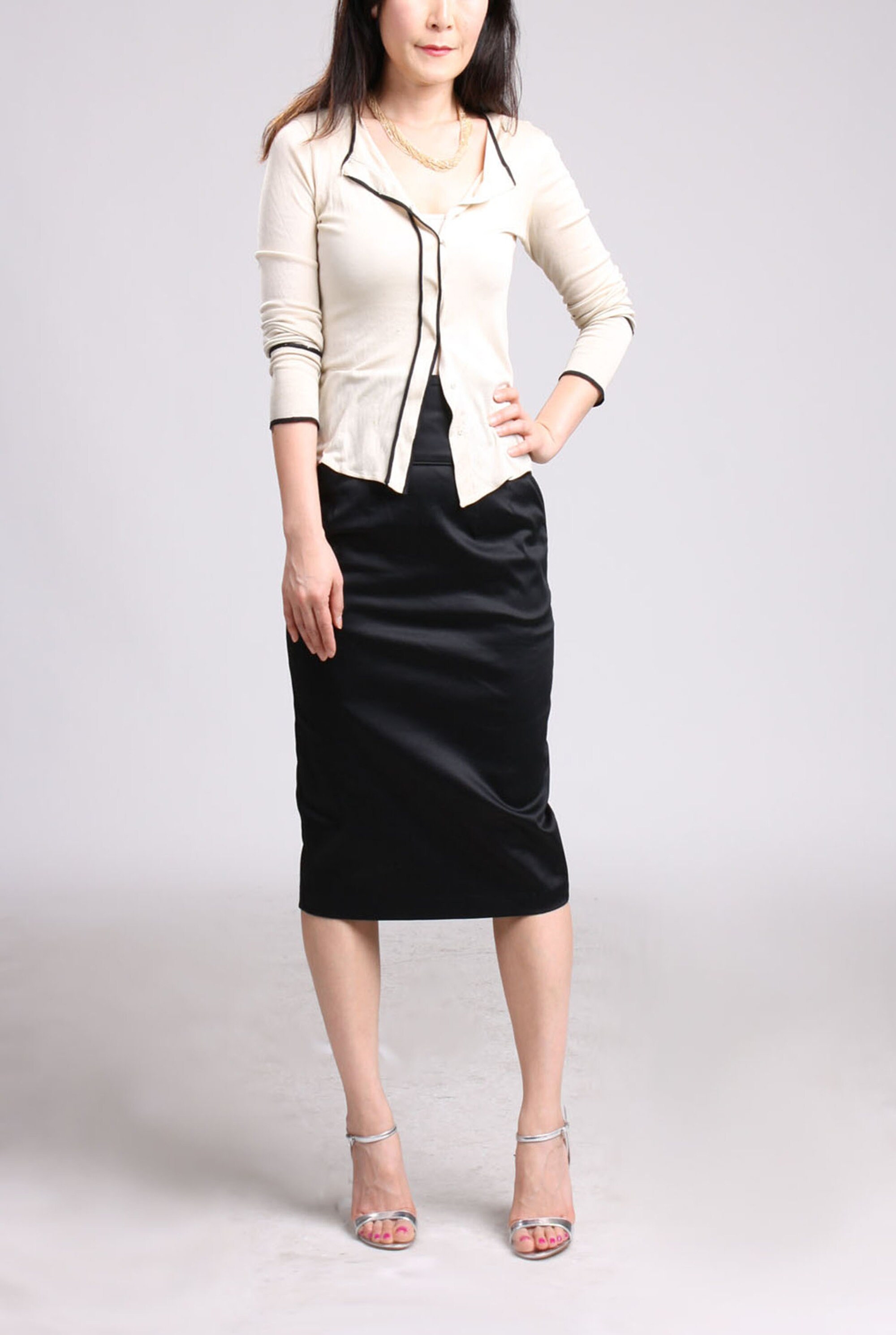 High waisted pleated pocket pencil skirt cheap