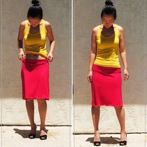 Fuchsia A-Line Beach Skirt – Fold Over Waist Lycra Summer Skirt image 3