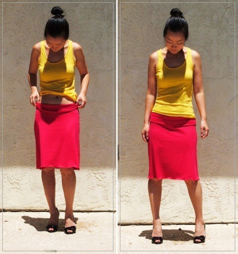 Fuchsia A-Line Beach Skirt – Fold Over Waist Lycra Summer Skirt image 3
