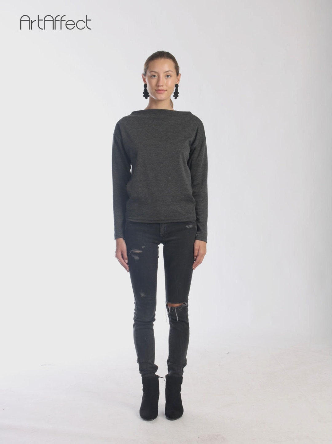 2-Piece Boat Neck Soft Texture Blouse-Cardigan Knitwear Set main image 0