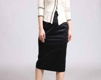 High Waist Skirt with Pocket / Black Pencil Skirt / Midi Skirt / Straight Skirt /Plus Size Skirt / Office Suit Skirt / Knee Length Skirt