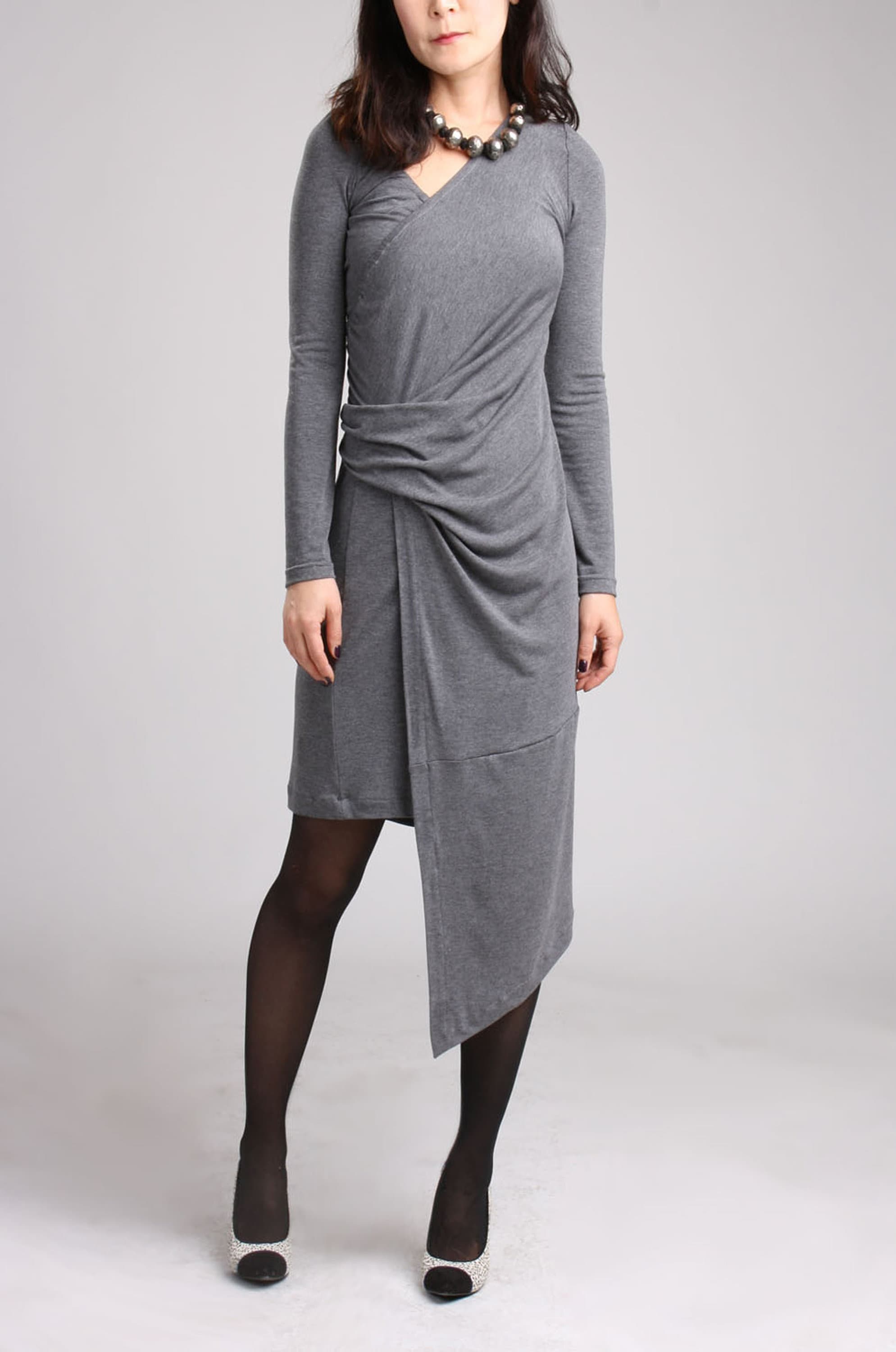 Asymmetric Wrap Neck Dress