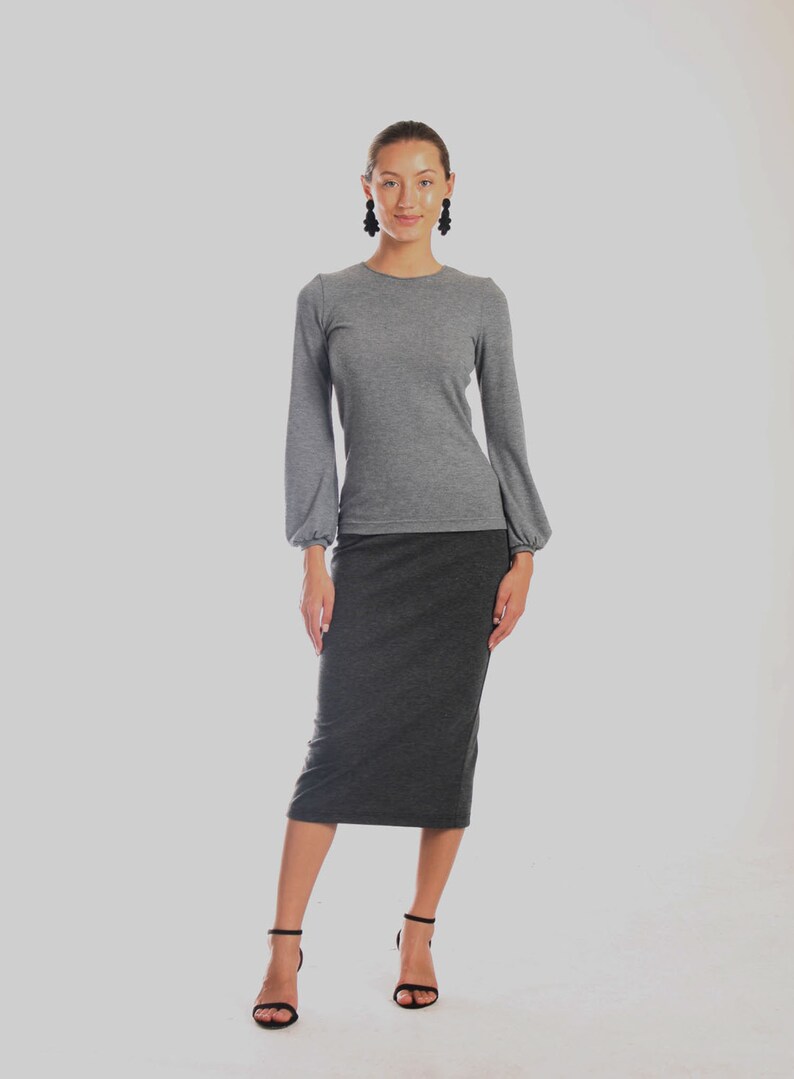 Pinstripe Midi Skirt / Dark Gray Straight Slim Skirt / Fall Winter Work ...