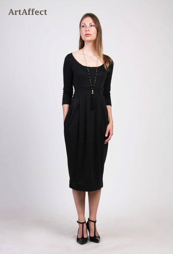 black midi dress with pockets