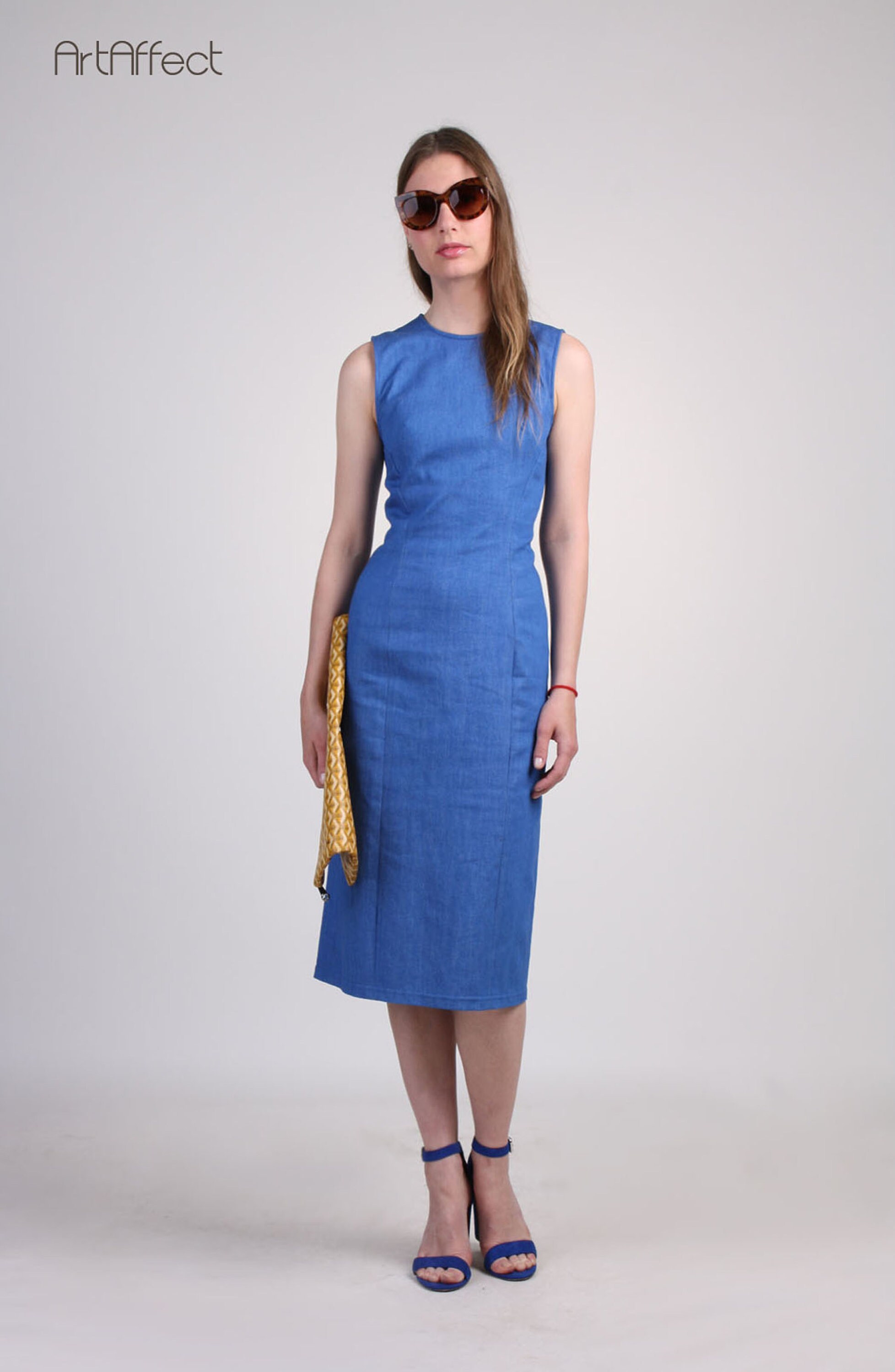 sheath denim dress Jamie Denim Puff Sleeve Belted Mini Dress MID-BLUE / XL by Sugarlips
