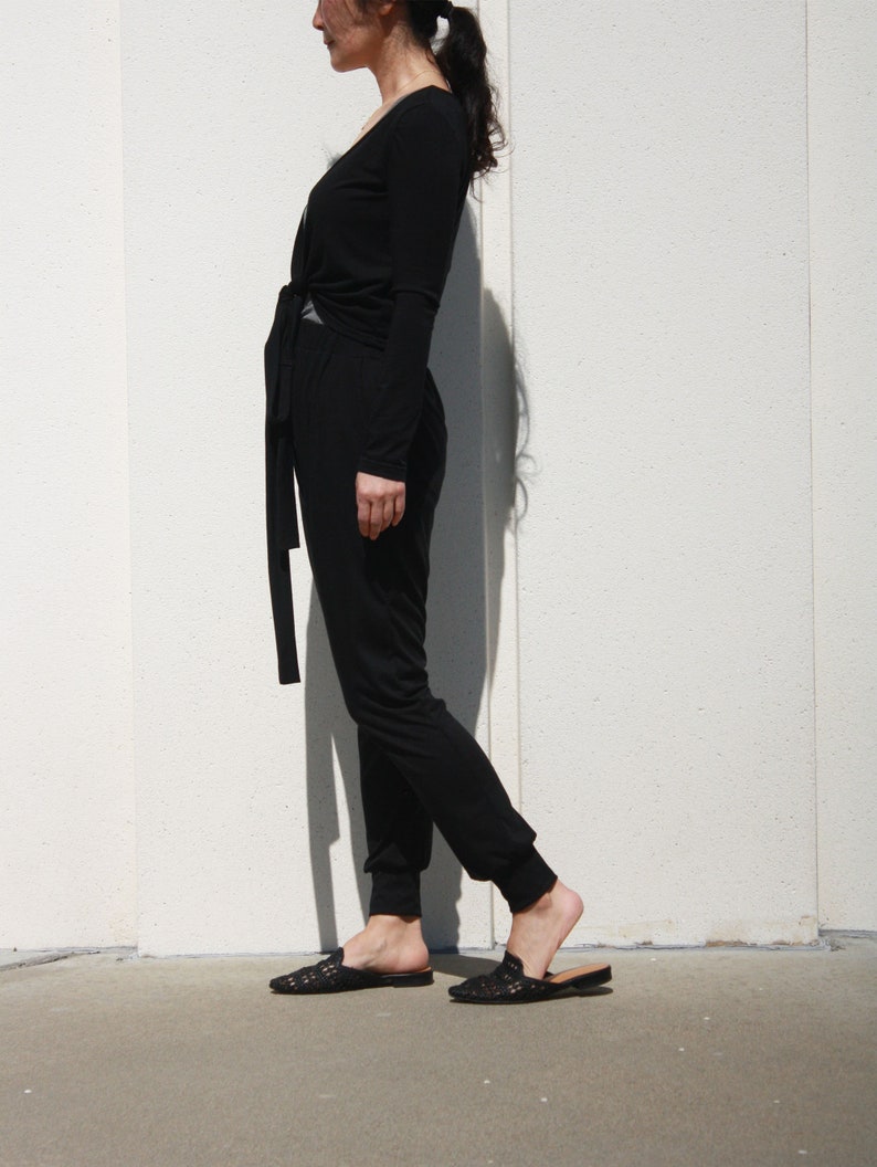 Black Drop Crotch Pants With Ankle Cuff Elastic Waist Pants - Etsy