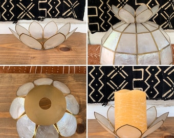 LOT of 5 Vintage 60's Capiz Shell Multi-Use Replacement Crown Shade Toppers/Lotus Candle Holders~Boho Decor measuring about 2”H x 7”W each ~