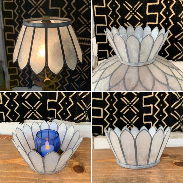 SINGLE Vintage 60's CAPIZ SHELL Multi-Use Small Lamp Shade/Replacement Crown Topper/Centerpiece/Candleholder~Boho Decor~6.5"x3.25"~