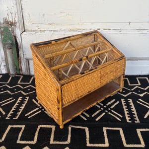 Vintage Bamboo and Woven Cane Letter/Mail Office Organizer measuring 10.5&quot; x 7.5&quot; tall x 5.25&quot; ~ Boho Home Decor ~ Coastal Living Decor ~