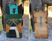 Cute Hand Painted Large Wood Native American Kachina Doll Brooch Pin measuring 3.75 quot x 1.75 quot Southwest Boho Jewelry Rustic Jewelry