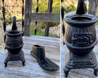 Vintage Cast Iron Miniature POT BELLY Stove and SHOE Cobbler - Etsy