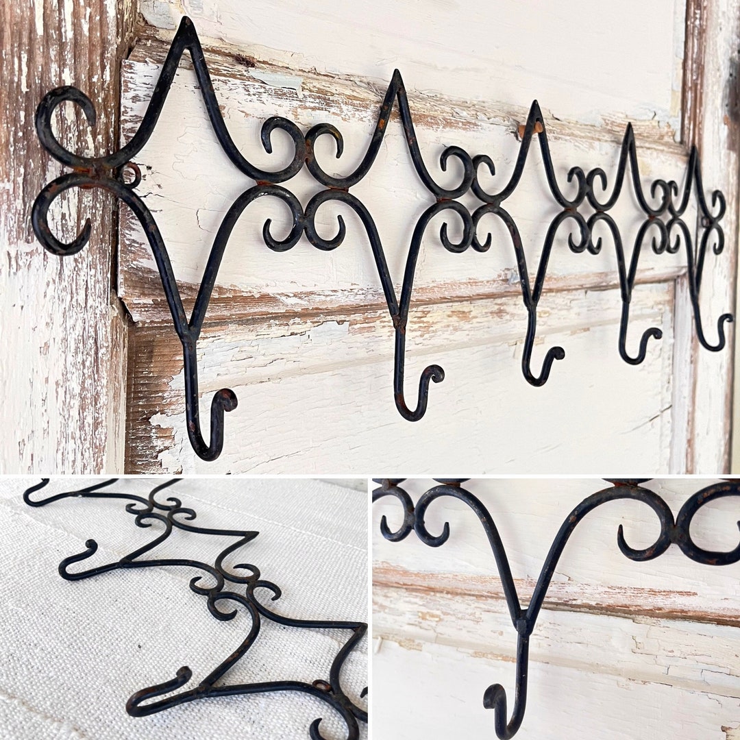 Vintage Wrought Iron Scroll Mexican 5 Hook Wall Mounted Hanger Etsy