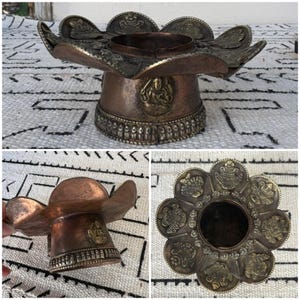 Vintage Tibetan LOTUS Copper and Tin Incense Burner/Censor ~ Measurements in Photos ~ Yoga Temple Burner ~ Cone Incense Burner ~ Altar Decor