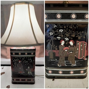 Vintage Frederick Cooper Style Chinoiserie Asian Tea Canister Tin Lamp measuring 21.5&quot; tall ~ Shade not Included - Mid Century Decor ~