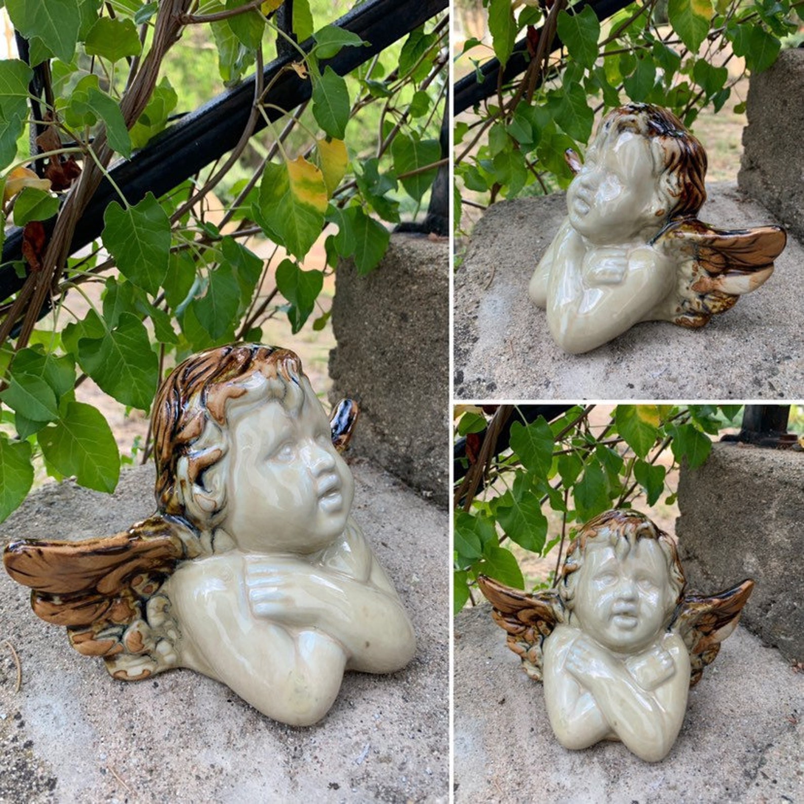 Sweet Vintage Heavy Ceramic Pottery Cherub Angel Garden Statue Etsy
