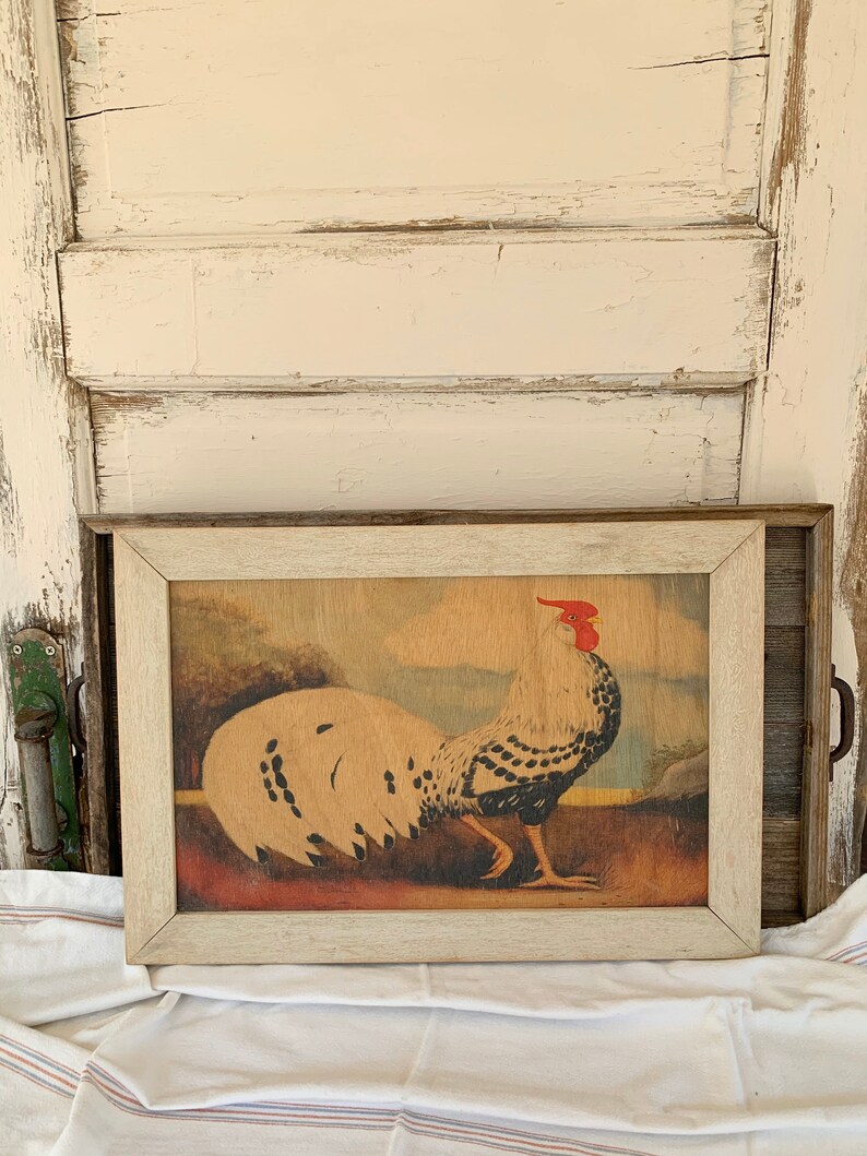 Vintage Rustic Farmhouse Kitchen Framed French Rooster Painted Etsy