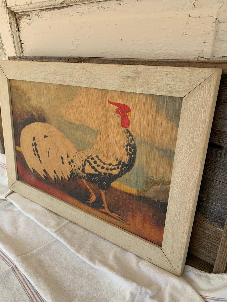 Vintage Rustic Farmhouse Kitchen Framed French Rooster Painted Etsy