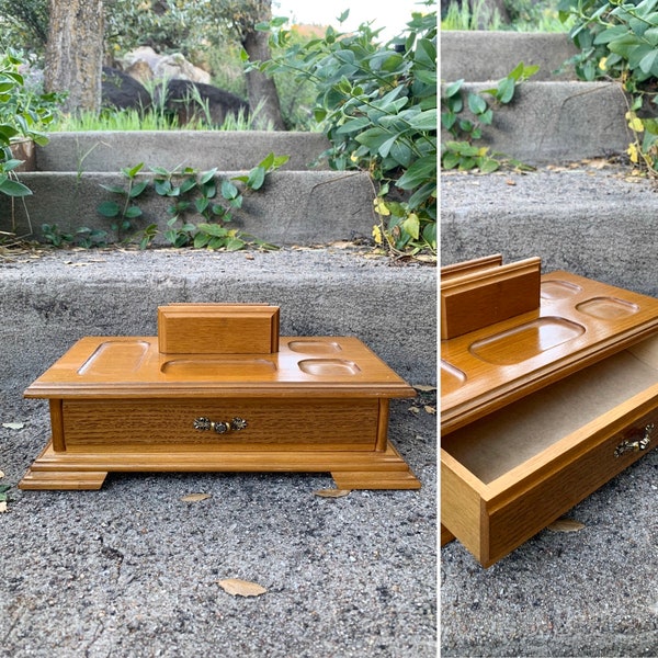 Beautiful Vintage Mid Century Light Wood Men's Valet Dresser Vanity BOX w/DRAWER  11.5" x 5.75" x 3.25" ~ Catchall Tray, Mens Jewelry Box ~