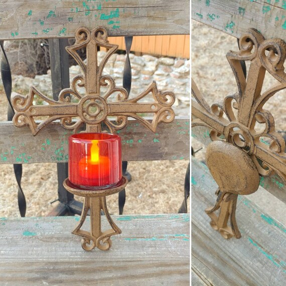 Rustic Vintage Cast Iron Cross Candle Wall Sconce Measuring Singapore - Southwest Candle Wall Sconces Rustic Vintage Cast Iron Cross Candle Wall Sconce Measuring Singapore - Southwest Candle Wall Sconces
